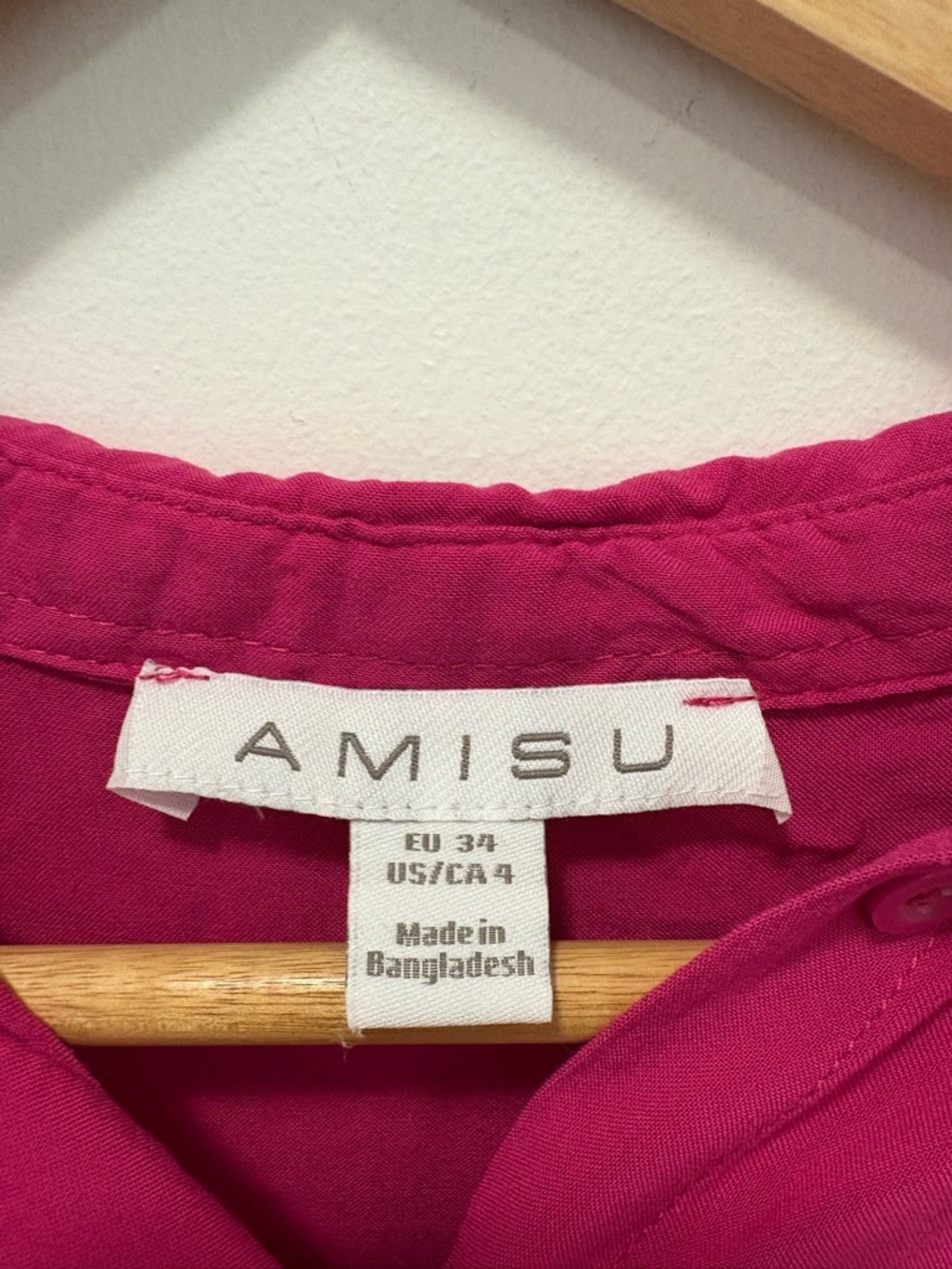 🌸 Amisu Fuchsia Tiered Midi Dress – Long Sleeve Button Front - Picture 2 of 7
